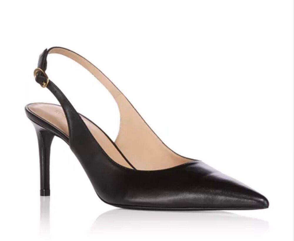 Stuart Weitzman Stuart Power 3.5” Leather Slingback Pointed Toe Pumps Black 11